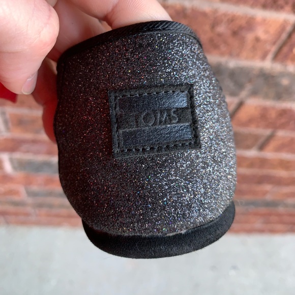 TOMS Youth Slip on Alpargata Black Glitter Shoes - Picture 9 of 11